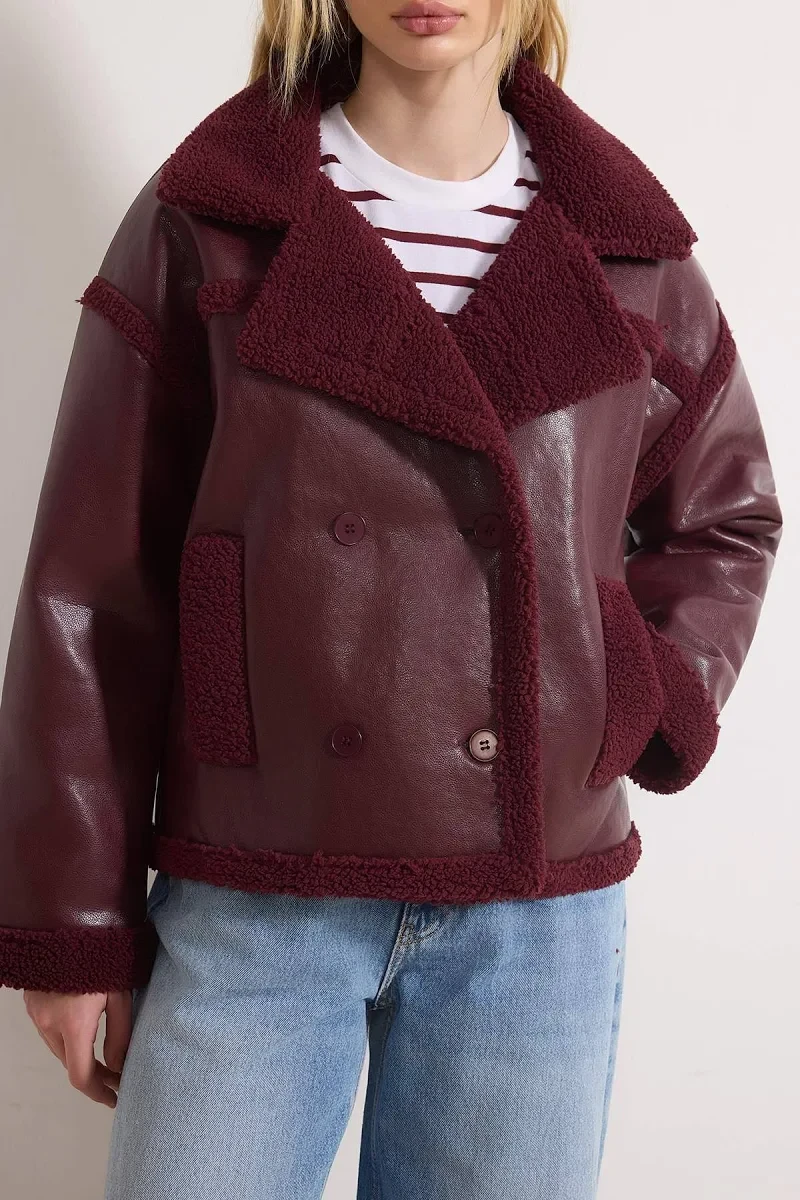 Women Leather Look Biker Jacket