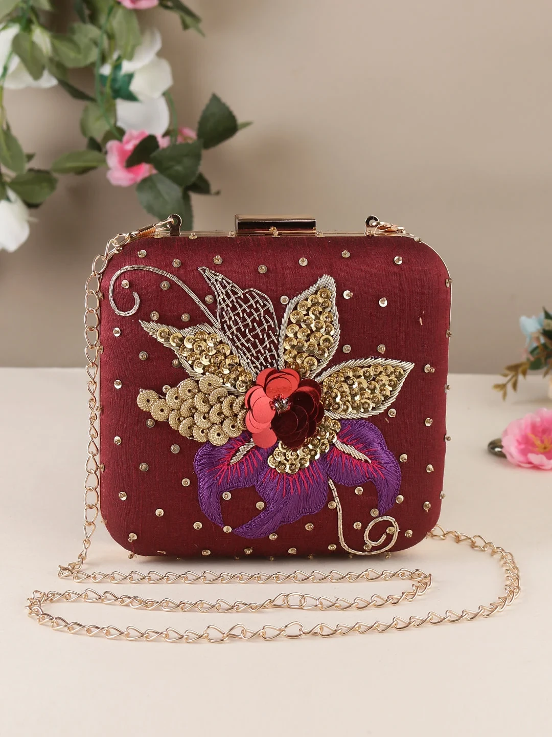 Embroidered Silk Clutch